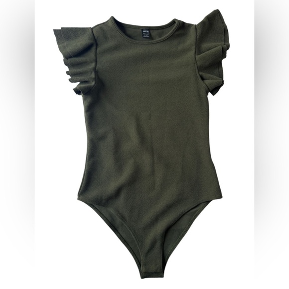 SHEIN Tops - SHEIN Olive Green Ruffle Sleeve Bodysuit
